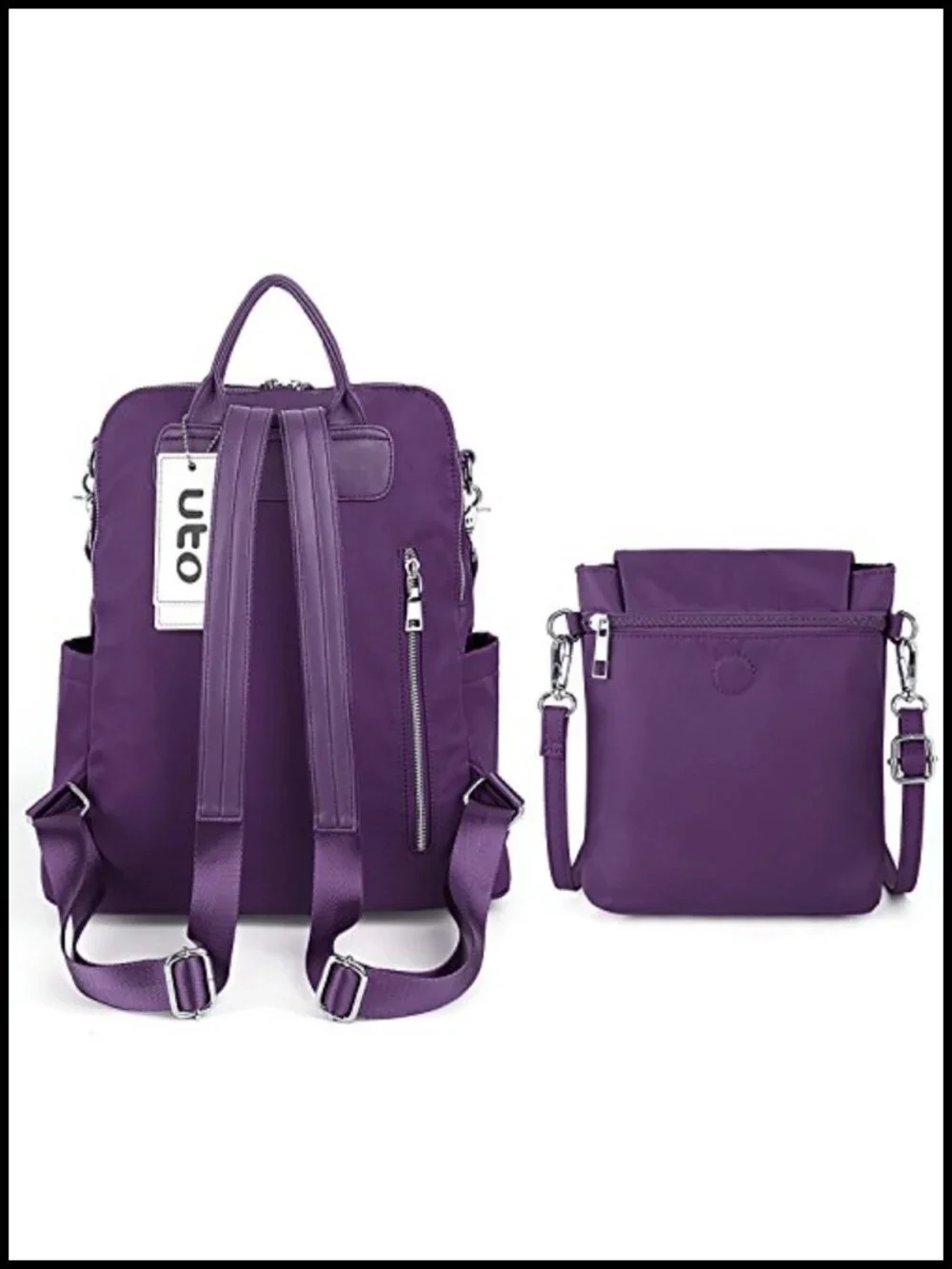Women's Nylon Laptop Backpack Water Resistant Detachable Crossbody Bag 15.6
